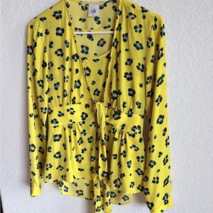 CAbi Yellow and Blue Patterned Blouse